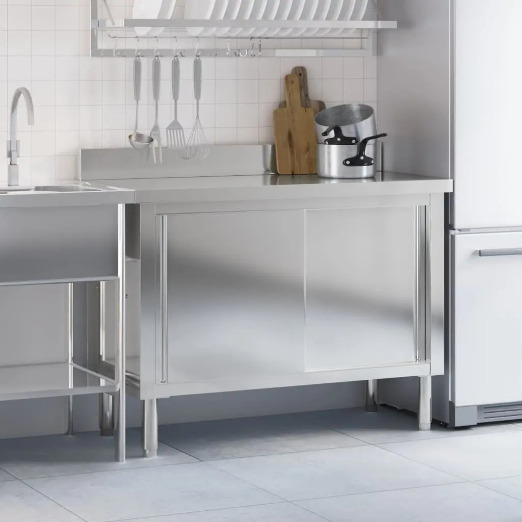 Stainless Steel Work Table with Sliding Doors