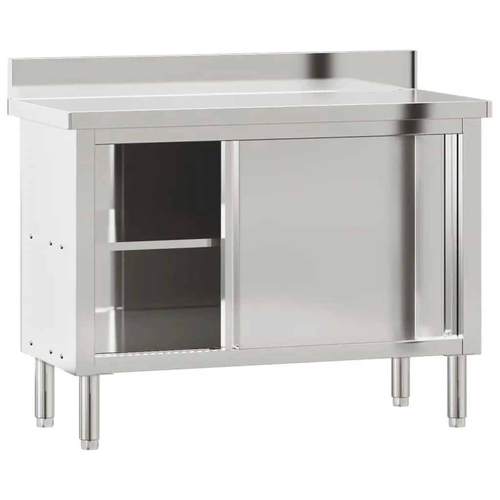 Stainless Steel Work Table with Sliding Doors