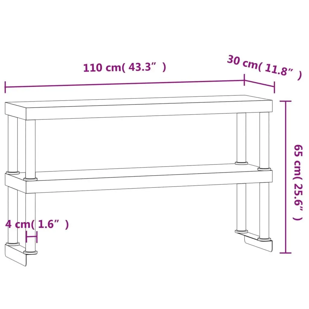 2-Tier Stainless Steel Overshelf for Work Tables