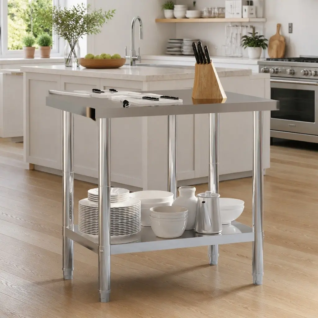 Stainless Steel Kitchen Work Table with Backsplash