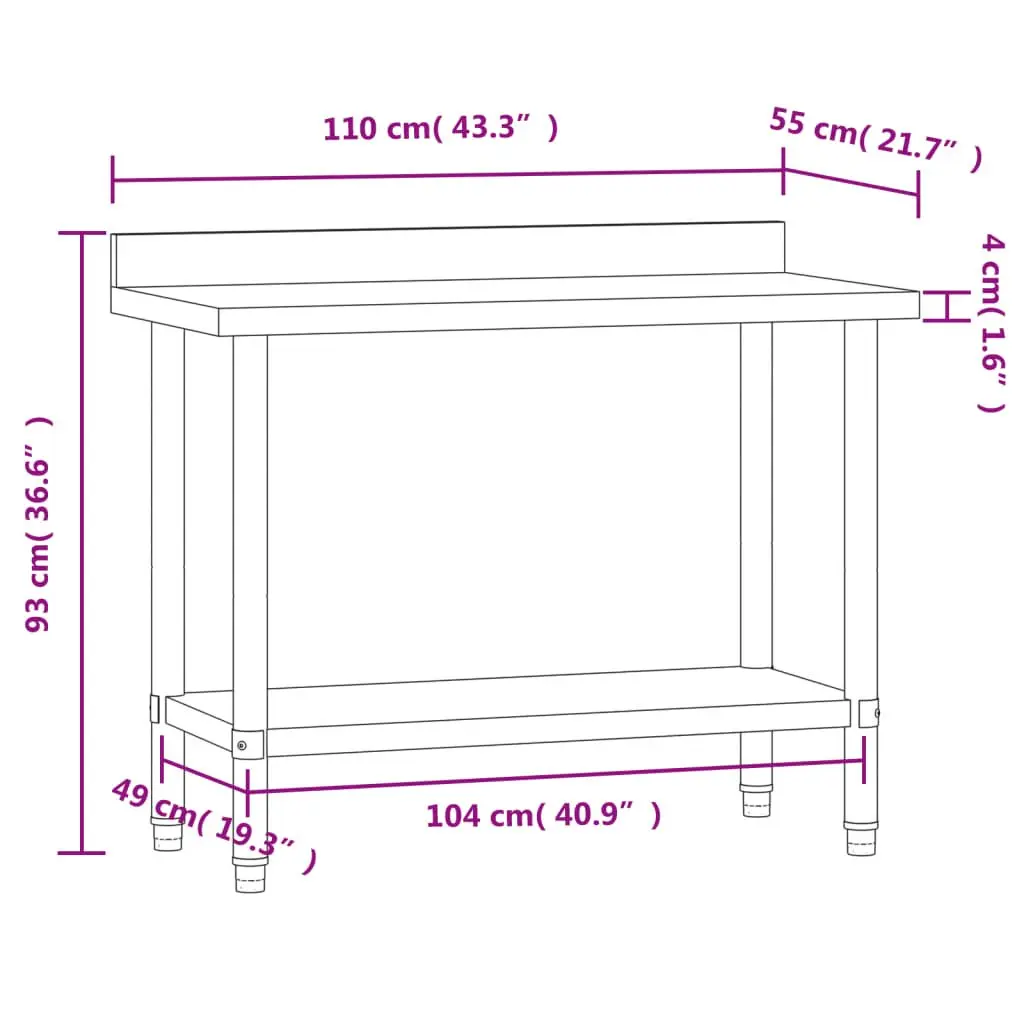 Stainless Steel Kitchen Work Table with Backsplash