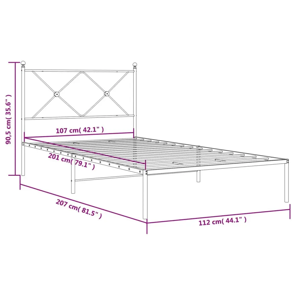 Metal Bed Frame Steel 107x203cm Black