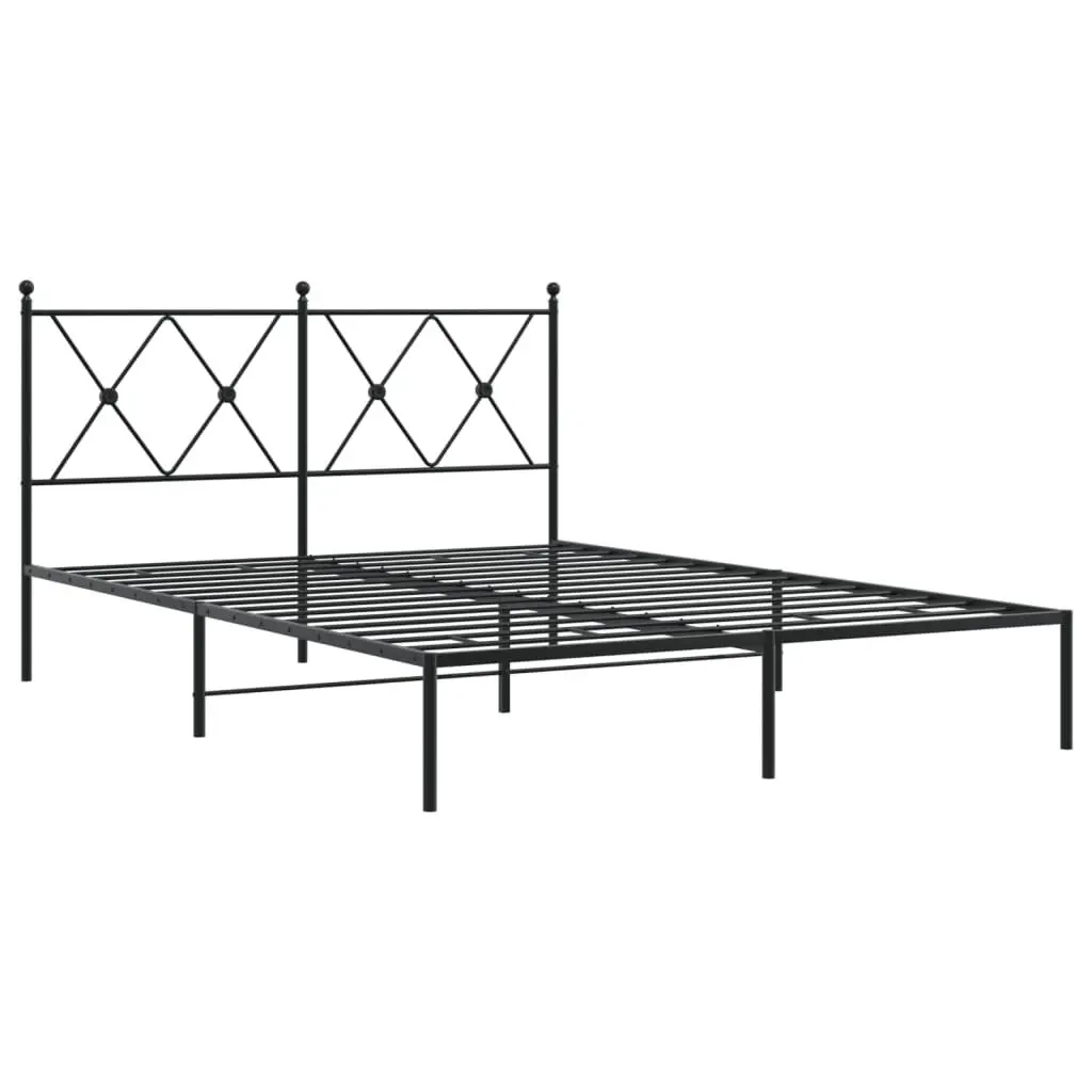 Metal Bed Frame Powder-coated Steel 135x190 cm Black with Headboard Slatted Base