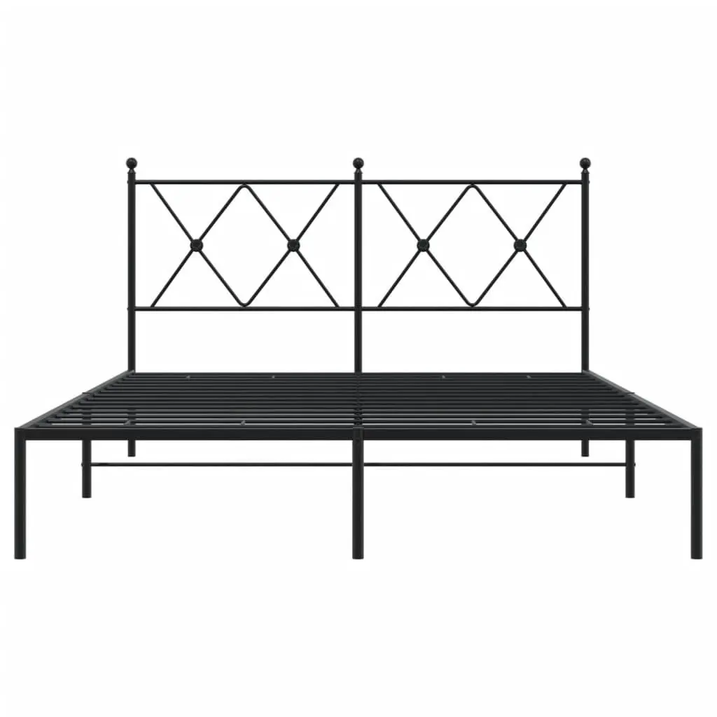 Metal Bed Frame Powder-coated Steel 135x190 cm Black with Headboard Slatted Base