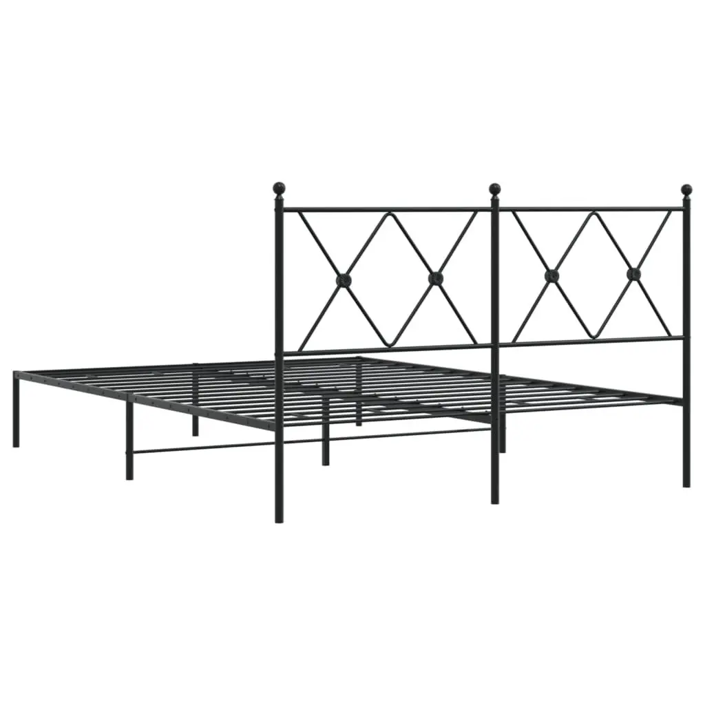 Metal Bed Frame Powder-coated Steel 135x190 cm Black with Headboard Slatted Base