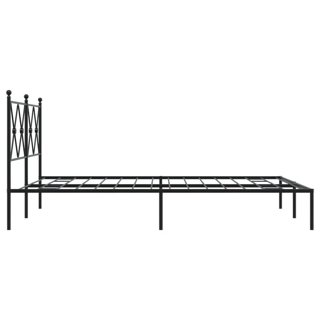 Metal Bed Frame Powder-coated Steel 135x190 cm Black with Headboard Slatted Base