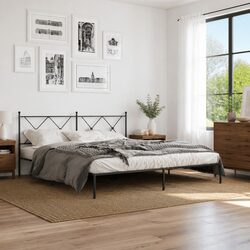 Metal Bed Frame King Size with Headboard and Storage Space Black 183x203cm