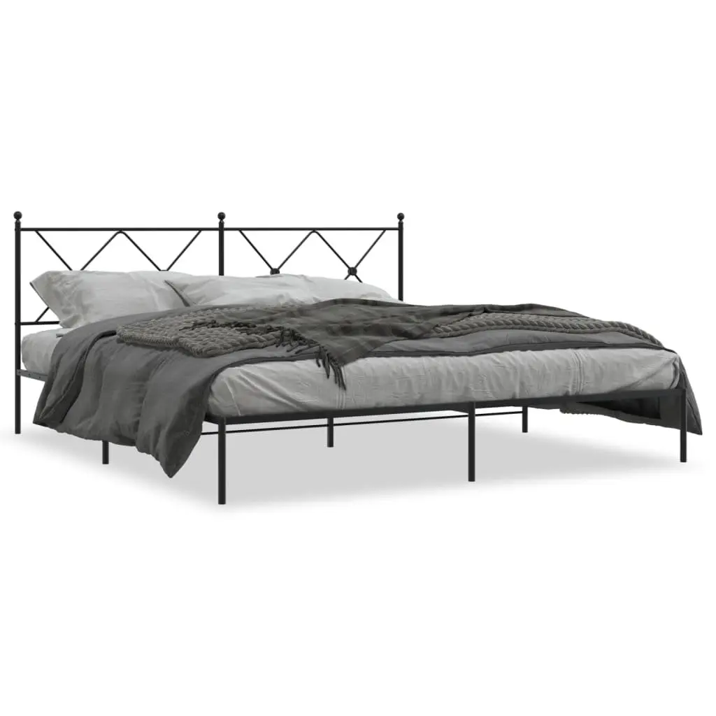 Metal Bed Frame King Size with Headboard and Storage Space Black 183x203cm