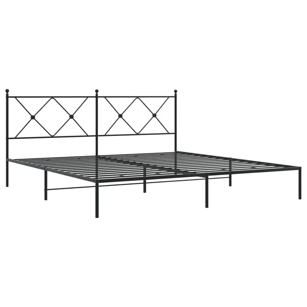 Metal Bed Frame King Size with Headboard and Storage Space Black 183x203cm