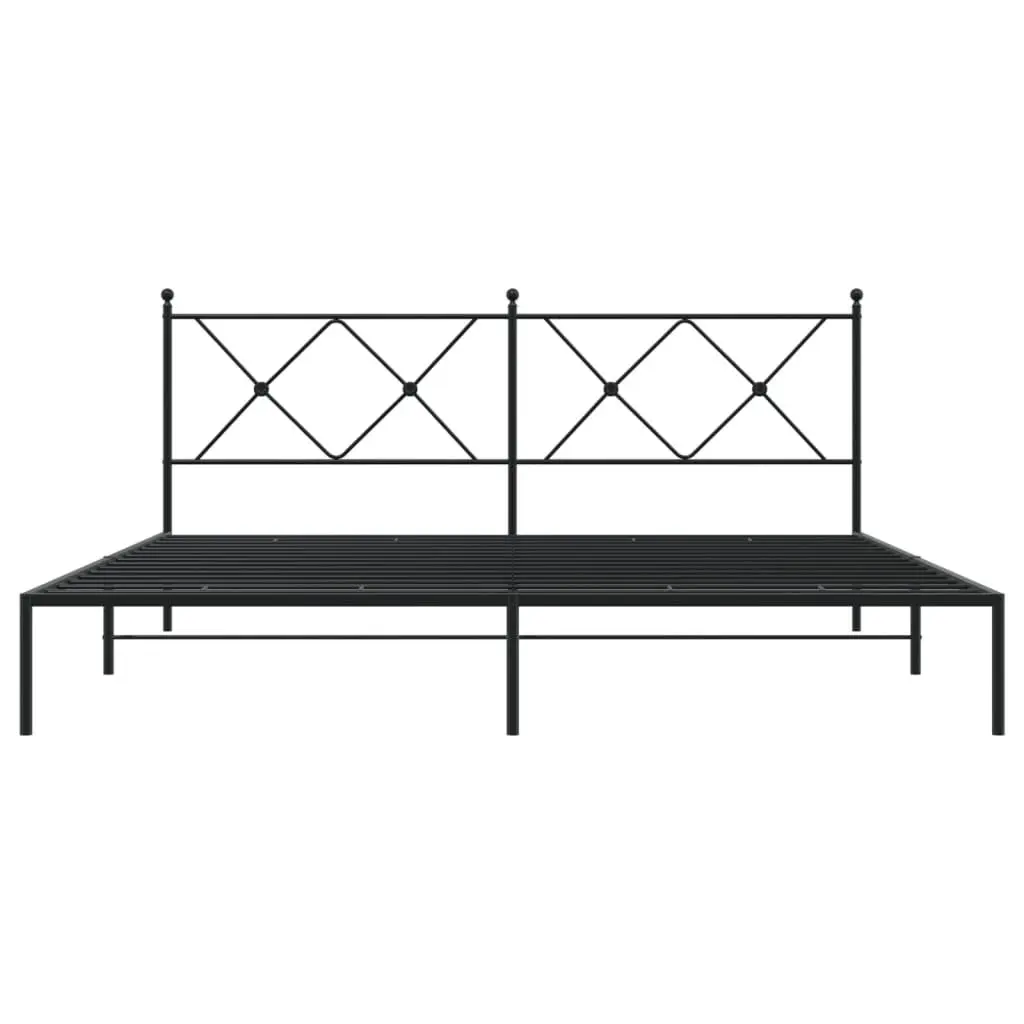 Metal Bed Frame King Size with Headboard and Storage Space Black 183x203cm