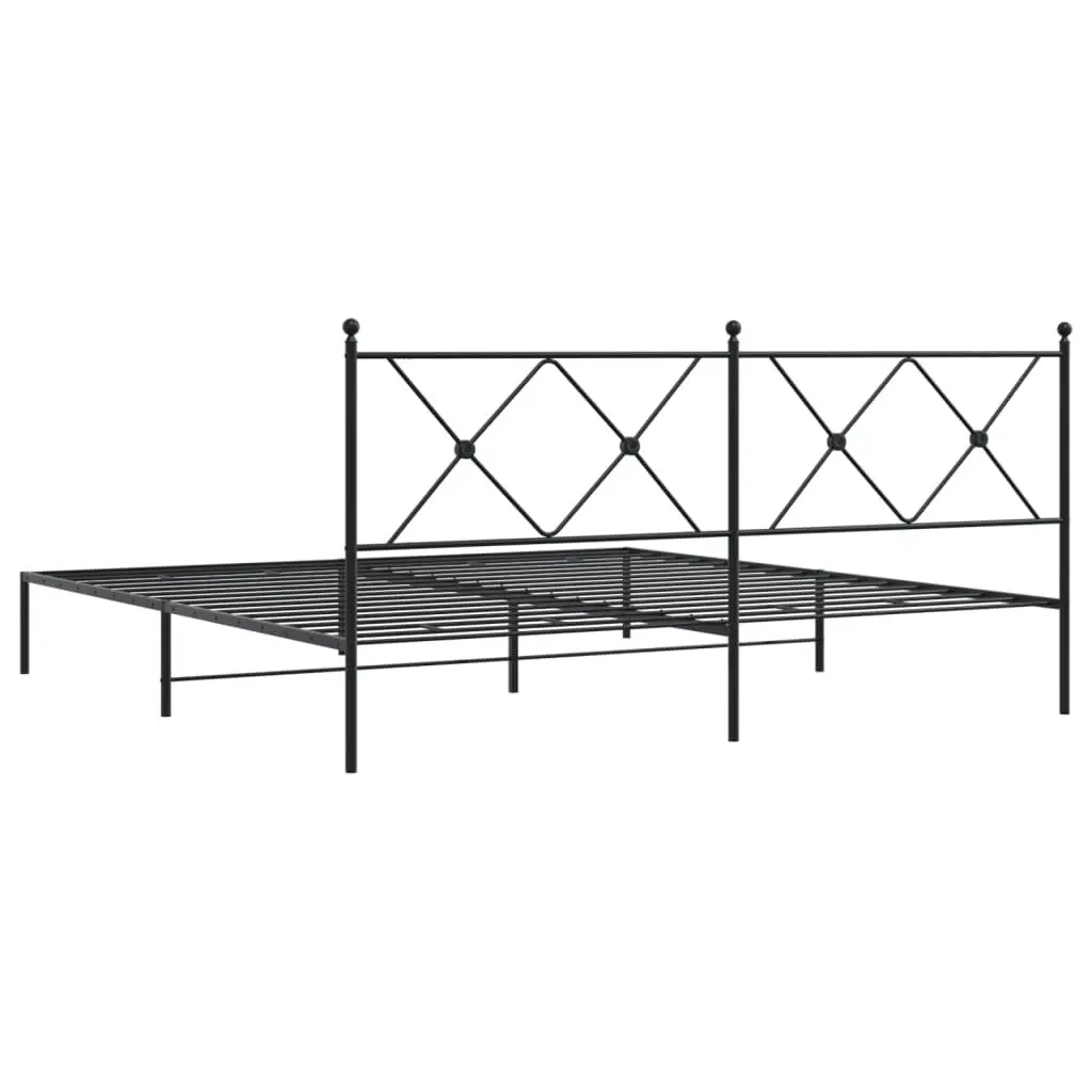 Metal Bed Frame King Size with Headboard and Storage Space Black 183x203cm
