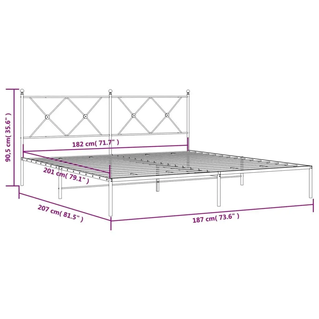Metal Bed Frame King Size with Headboard and Storage Space Black 183x203cm