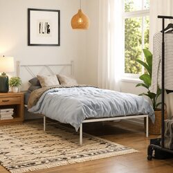 Premium Metal Bed Frame 90x190 cm with Headboard and Storage