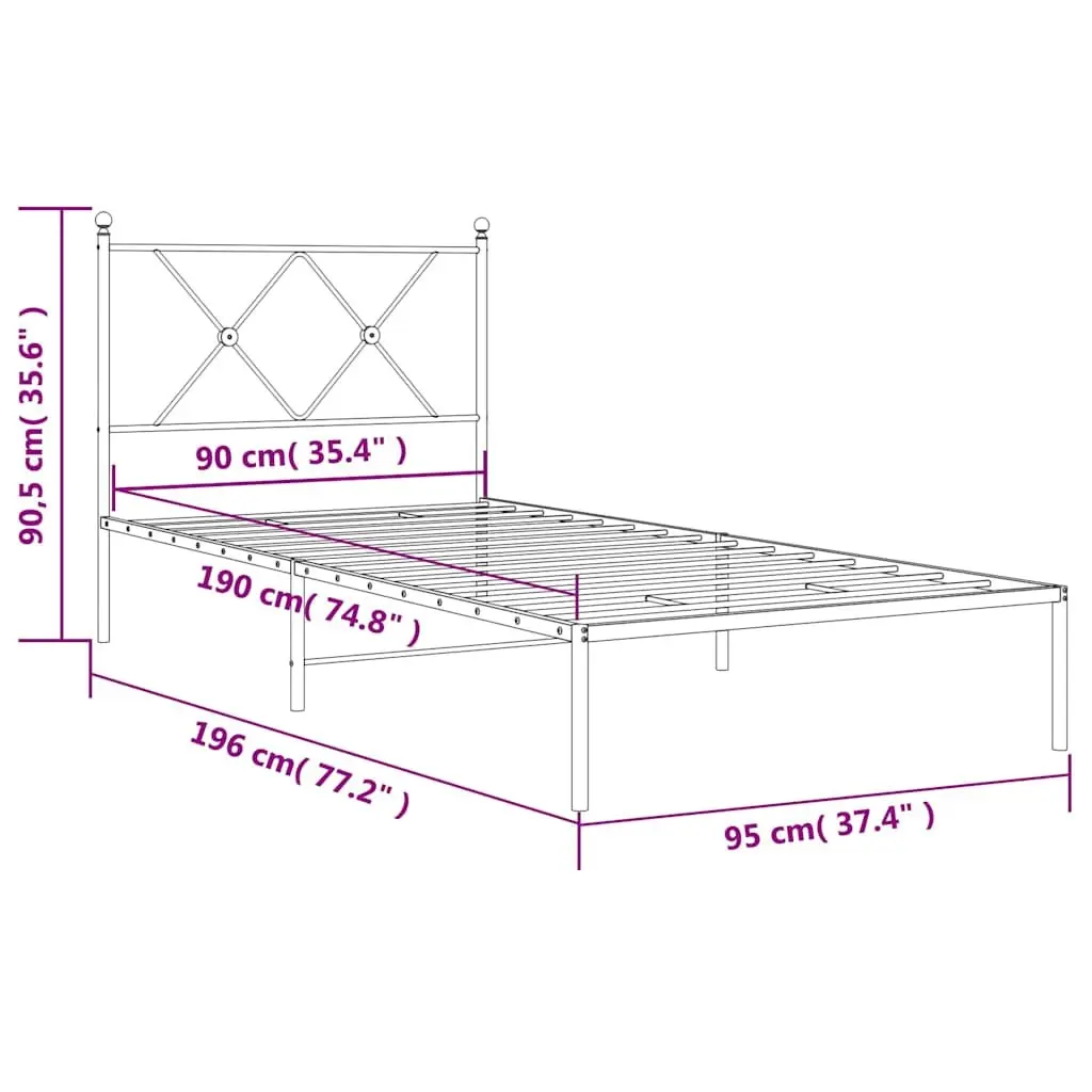 Metal Bed Frame 90x190 cm with Headboard and Storage