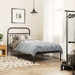 Black Metal Bed Frame with Headboard and Storage, 90x190 cm