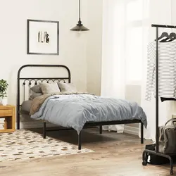 Black Metal Bed Frame with Headboard and Storage, 90x190 cm