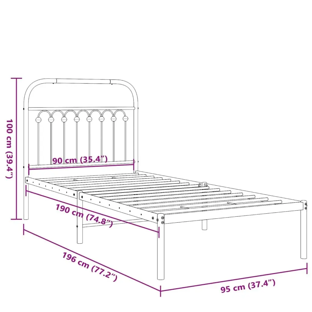 Metal Bed Frame Steel 90x190 cm Black