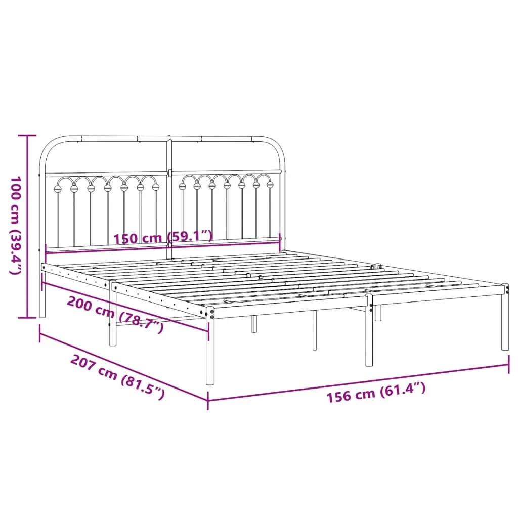 Metal Bed Frame White 150x200 cm