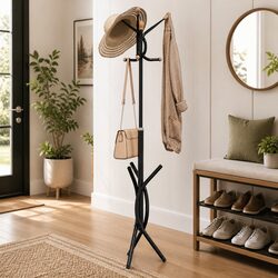 Black Coat Stand with 9 Hooks and Sturdy Iron Frame