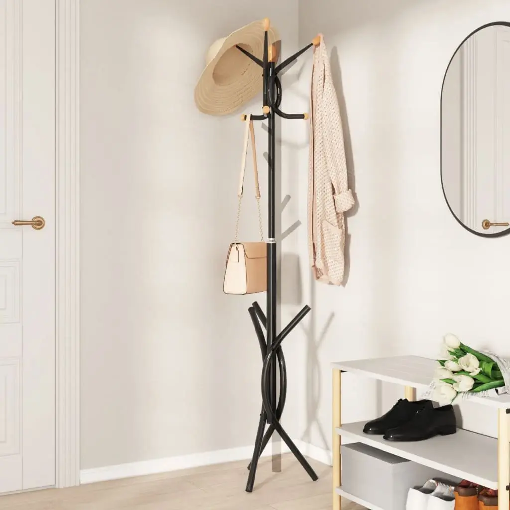 Coat Stand Iron Frame 176cm Black 9 Hooks Storage Rack
