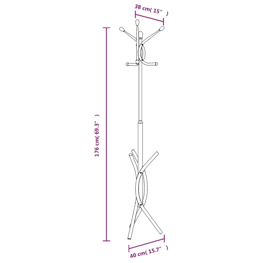 Coat Stand Iron Frame 176cm Black 9 Hooks Storage Rack