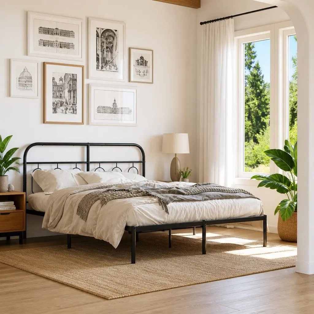Metal Bed Frame Steel 150x200 cm Black