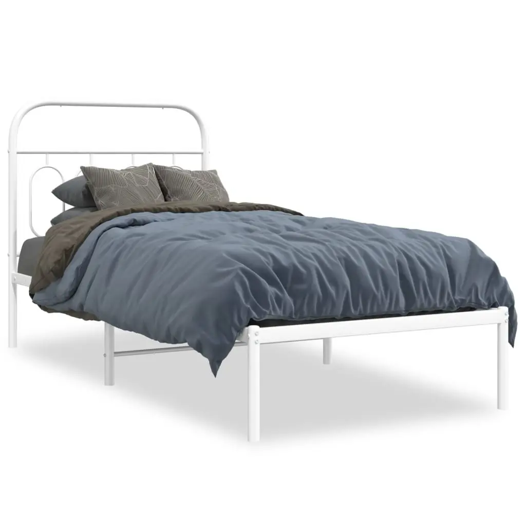 White Metal Bed Frame 90x190 cm with Headboard