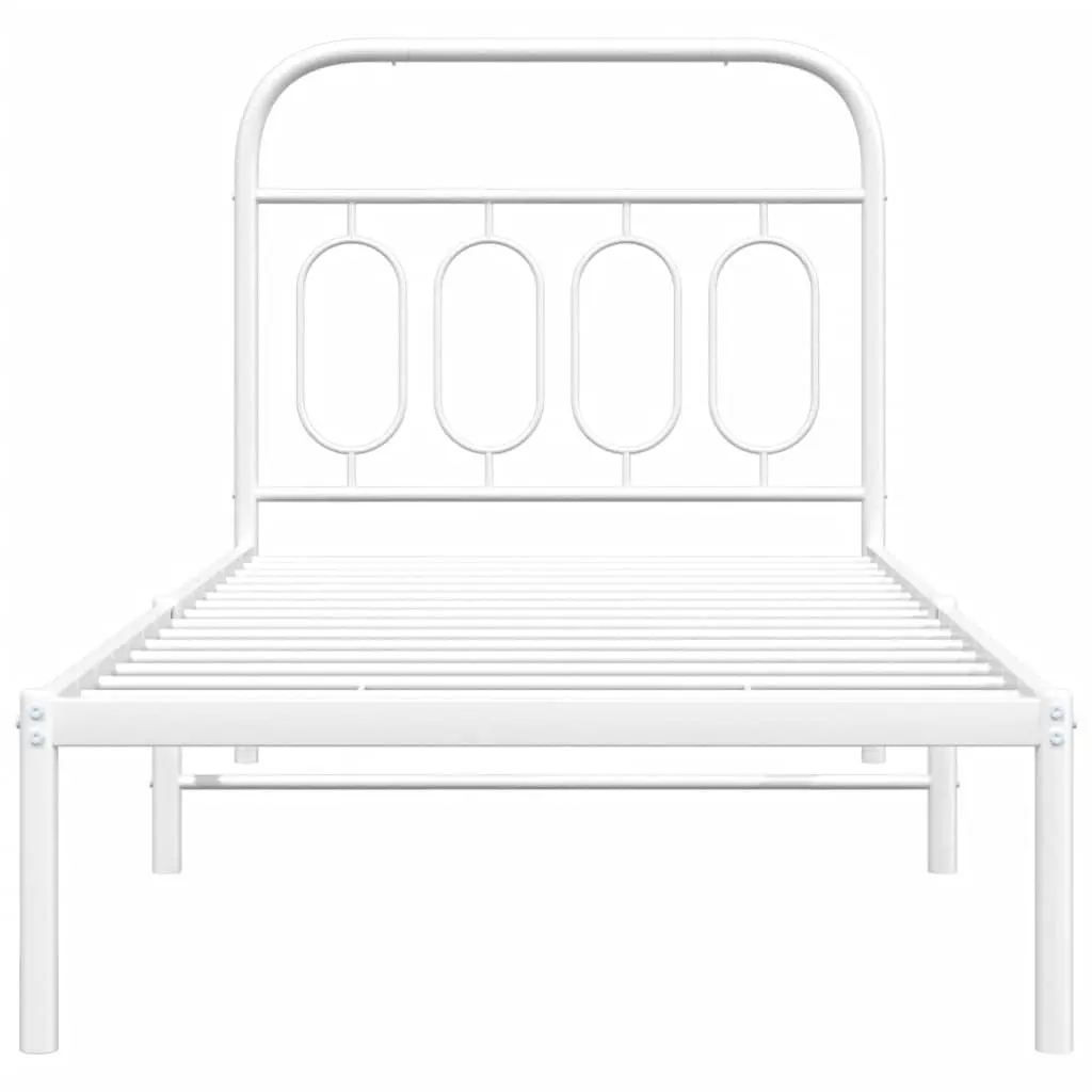 White Metal Bed Frame 90x190 cm with Headboard