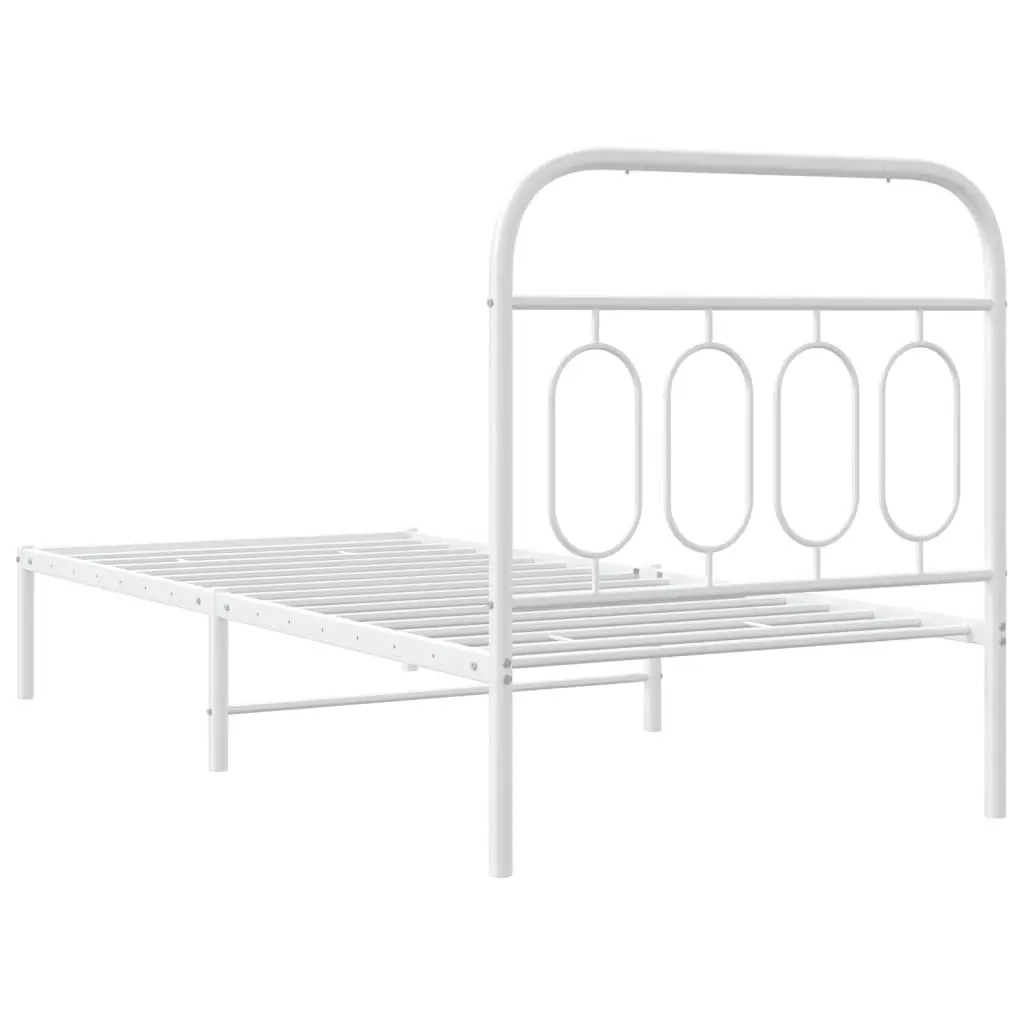 White Metal Bed Frame 90x190 cm with Headboard