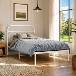 Sturdy King Single Metal Bed Frame with White Headboard