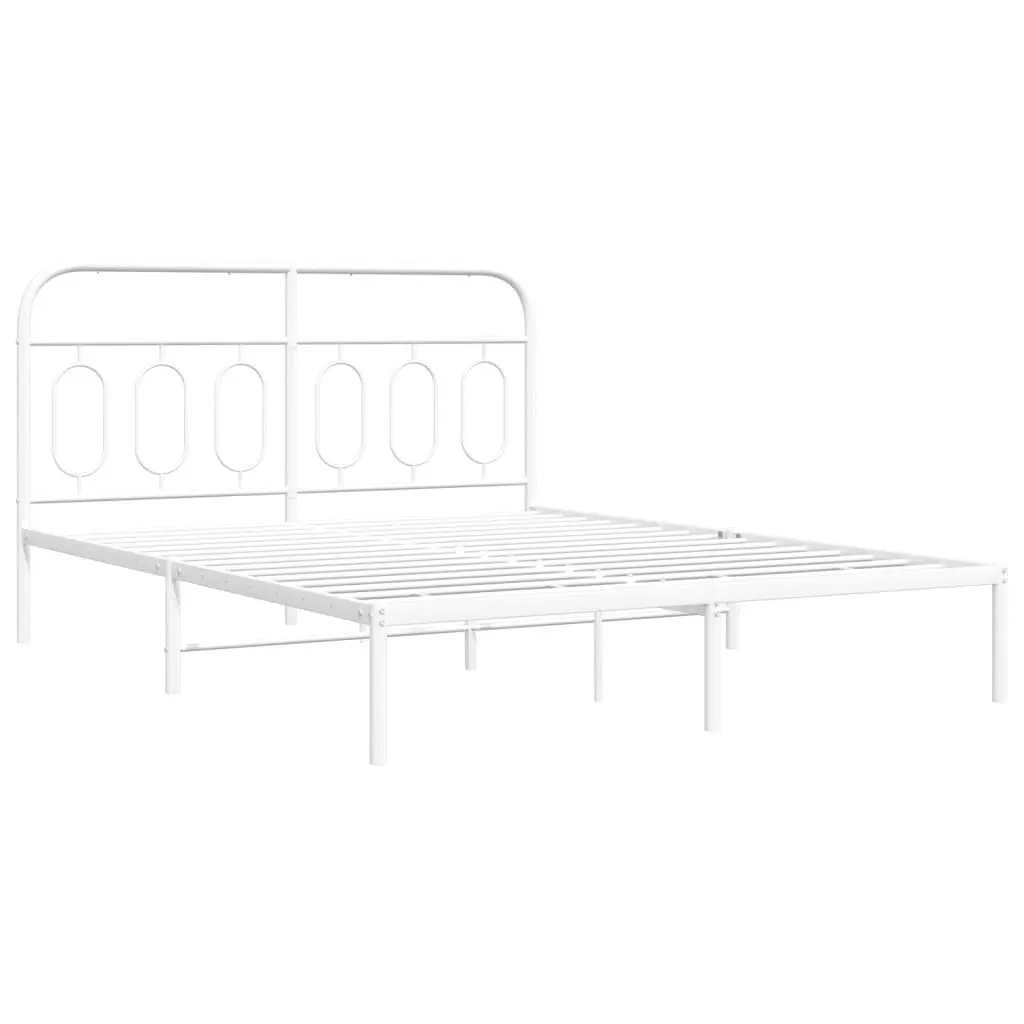 White Metal Bed Frame with Headboard 135x190 cm