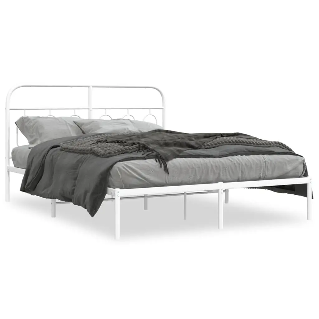 Metal Bed Frame with Headboard White 150x200 cm Bedroom Furniture