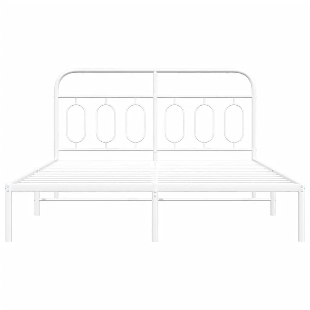 Metal Bed Frame with Headboard White 150x200 cm Bedroom Furniture