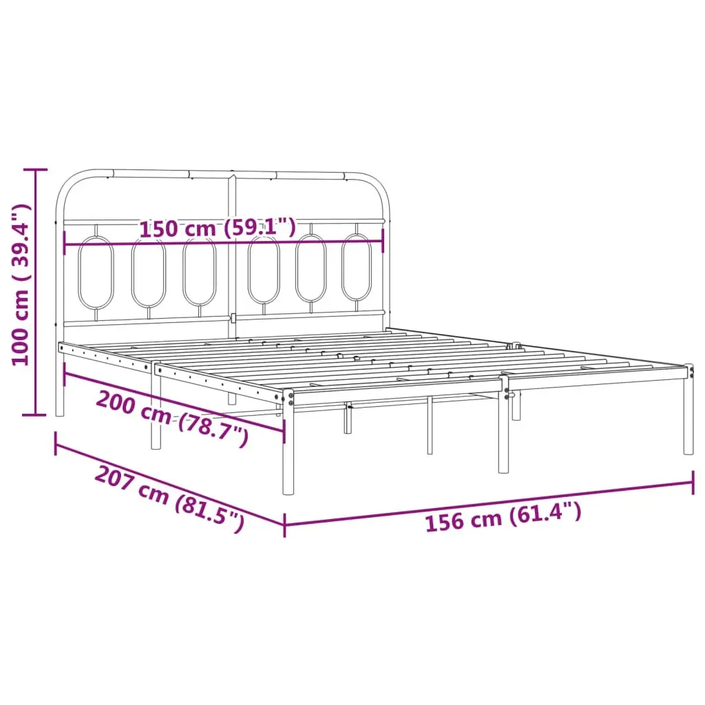 Metal Bed Frame with Headboard White 150x200 cm Bedroom Furniture