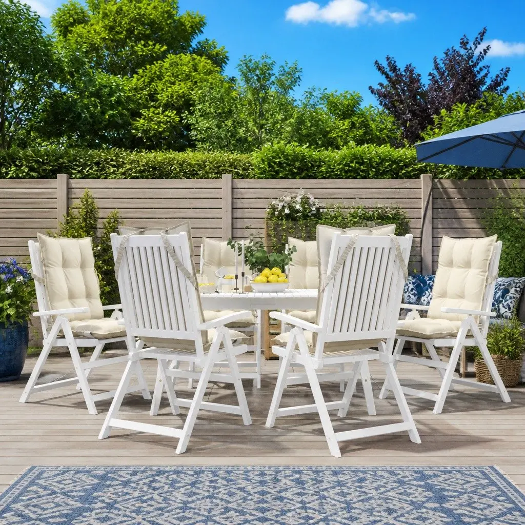 Highback Chair Cushions 6 Pieces Cream Patio Furniture