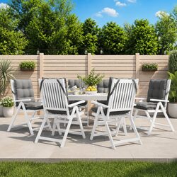 Durable Grey Oxford Lowback Chair Cushions - 6 Pieces