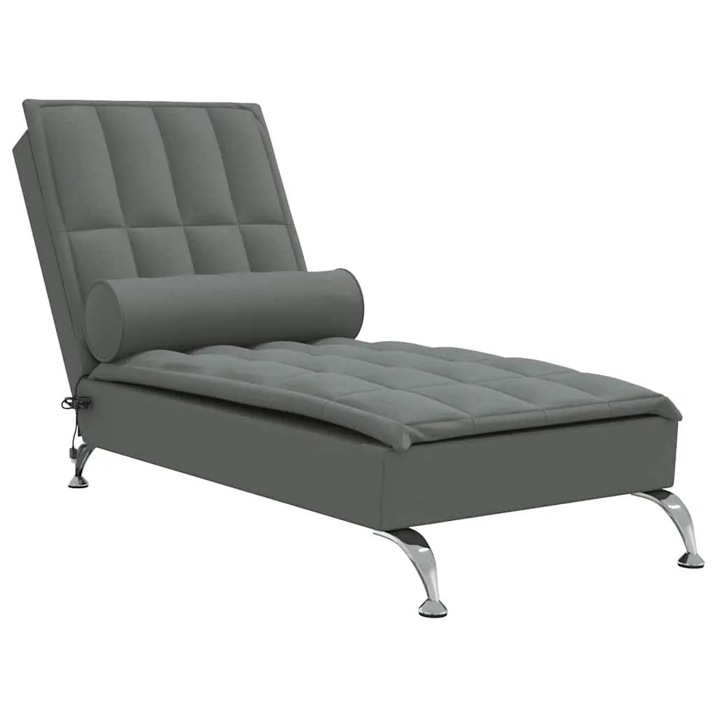 Massage Chaise Lounge Fabric Grey Vibration