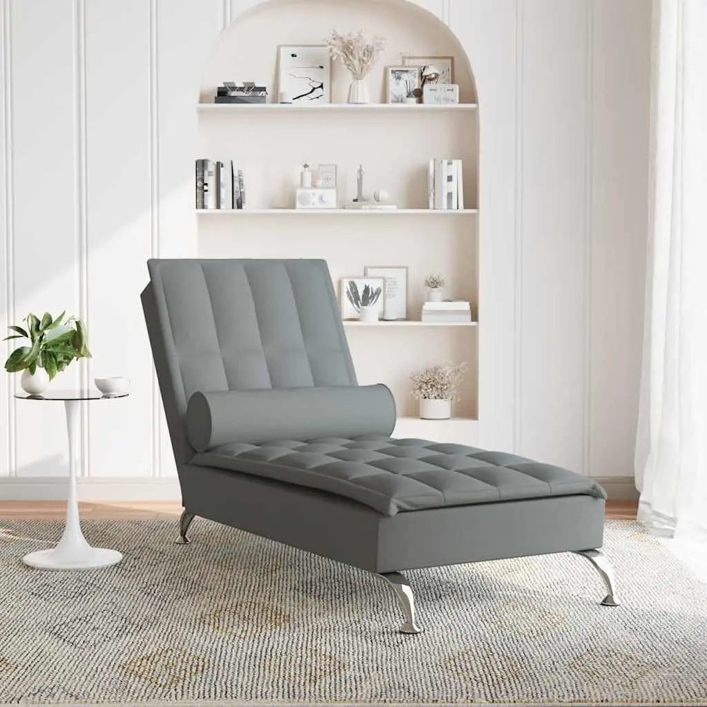 Massage Chaise Lounge Fabric Grey Vibration