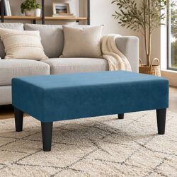 Compact Blue Velvet Footstool with Sturdy Plywood Frame