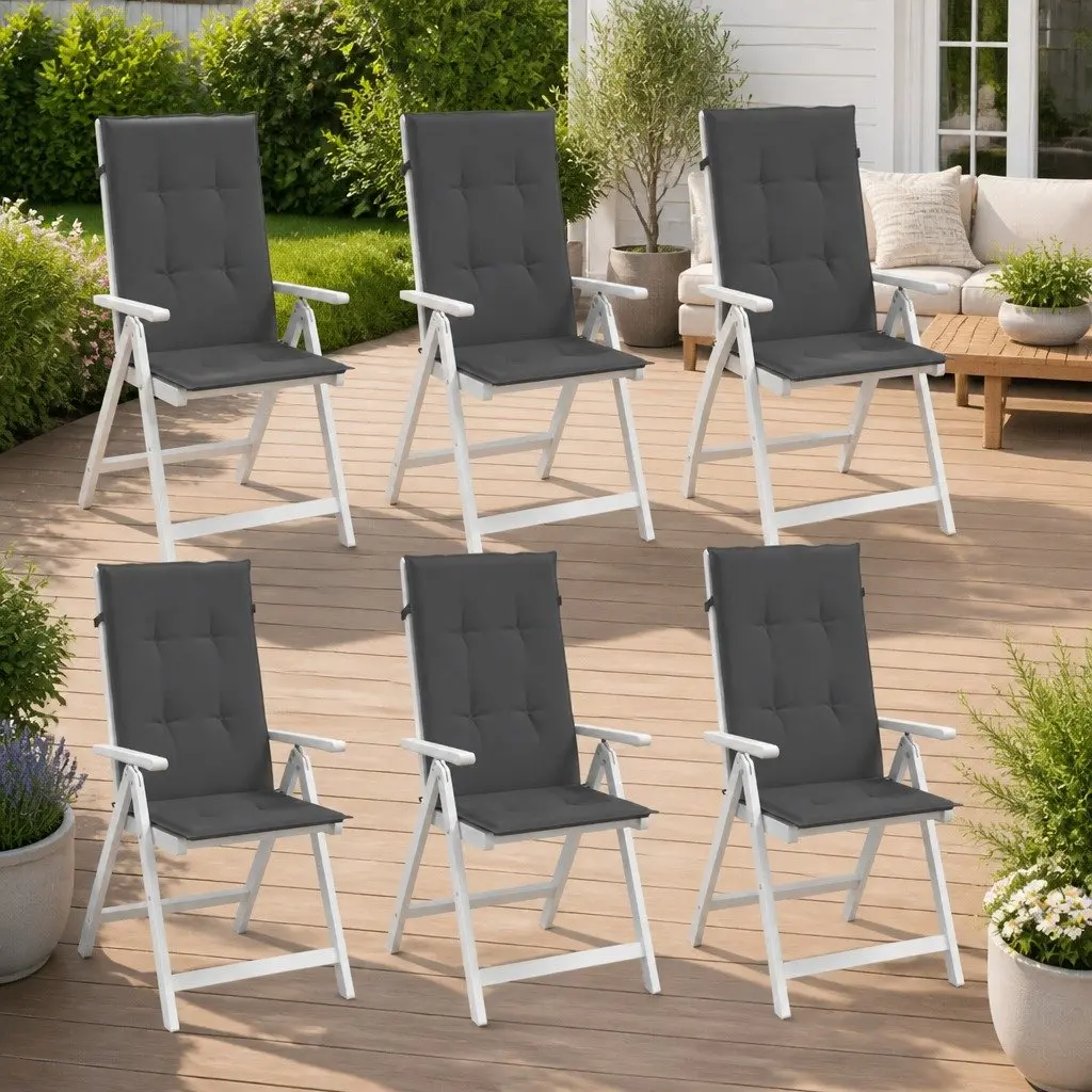 6 Pack Anthracite Highback Chair Cushions for Outdoor Use