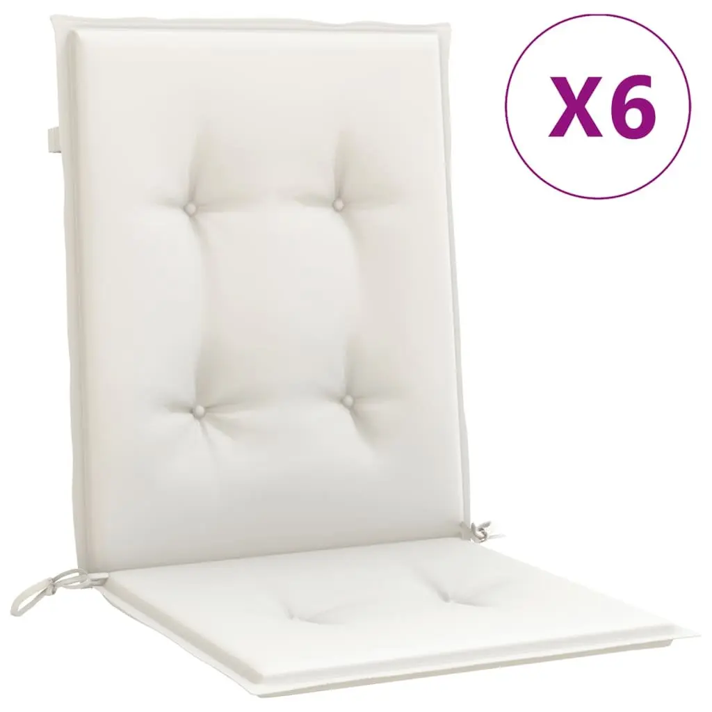 Lowback Chair Cushions Polyester 100 x 50 x 4 cm Cream 6 Pieces