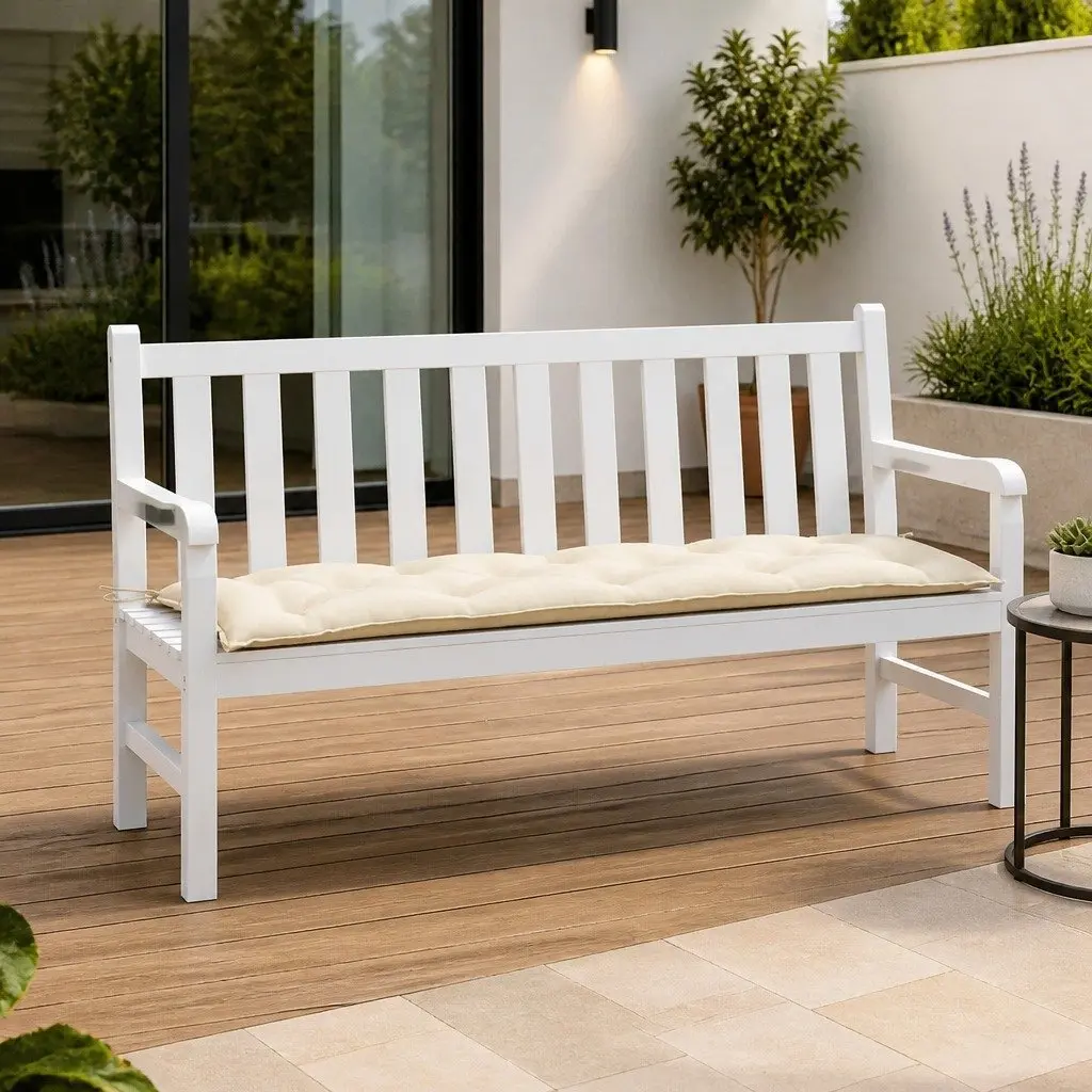 Cream Garden Bench Cushion for Outdoor Use