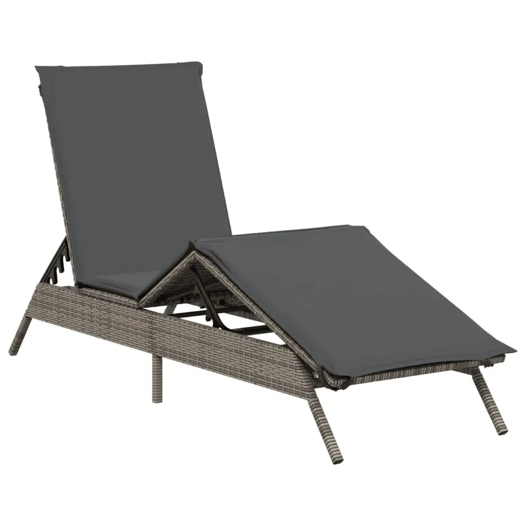 Sun Lounger PE Rattan Adjustable Backrest Footrest Grey