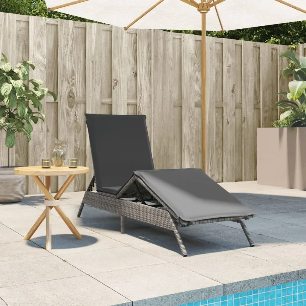 Sun Lounger PE Rattan Adjustable Backrest Footrest Grey