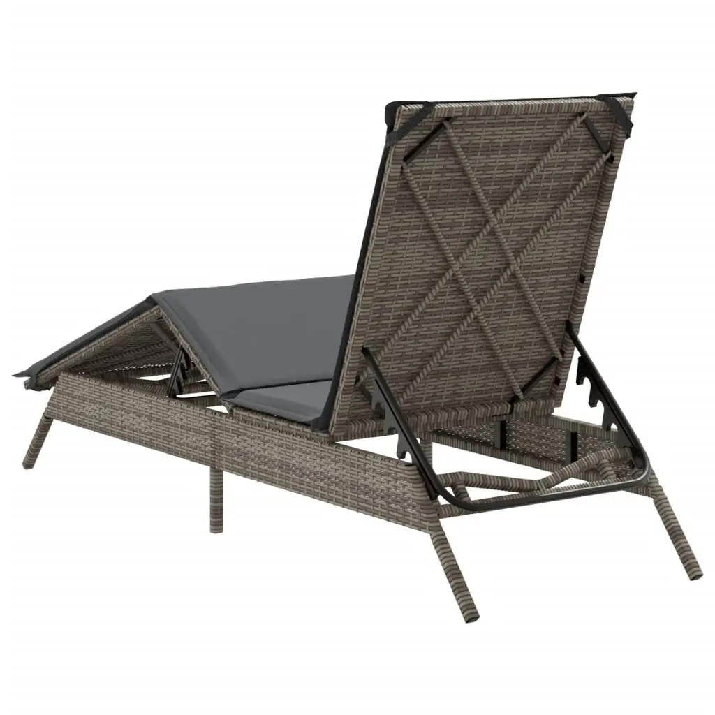 Sun Lounger PE Rattan Adjustable Backrest Footrest Grey