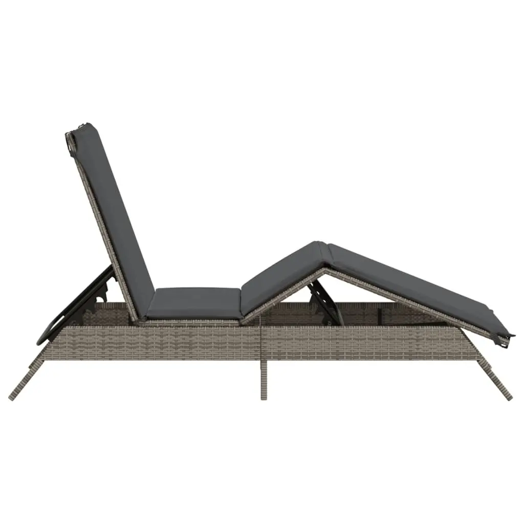 Sun Lounger PE Rattan Adjustable Backrest Footrest Grey