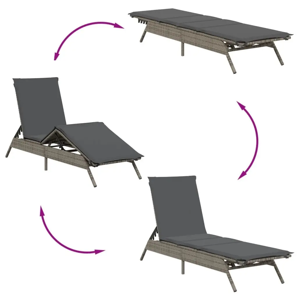 Sun Lounger PE Rattan Adjustable Backrest Footrest Grey