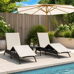 Black Outdoor Garden Recliner Chair Set with Side Table