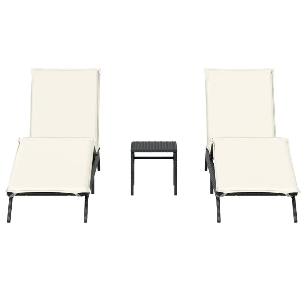 Sun Loungers Set PE Rattan Steel Frame Adjustable Black 2 Piece Outdoor Garden Recliner Chair with Side Table