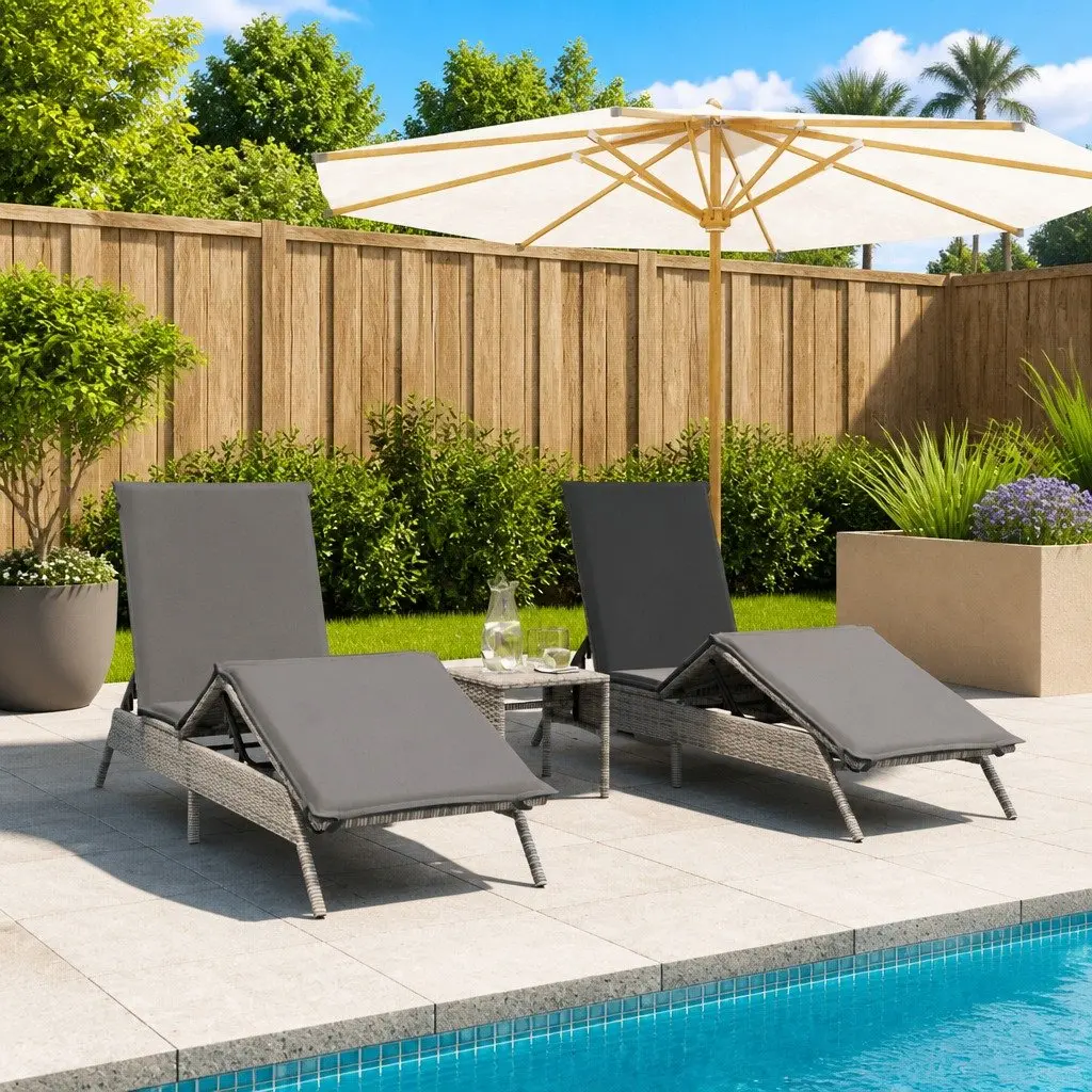 Sun Lounger Set with Side Table in Grey